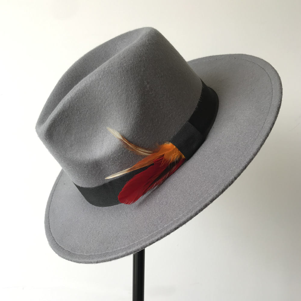 Sombrero Poliester Gris Pluma Roja